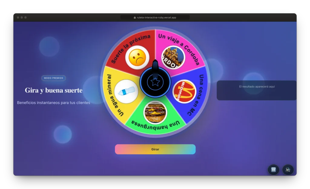 Ruleta personalizable y autogestionable