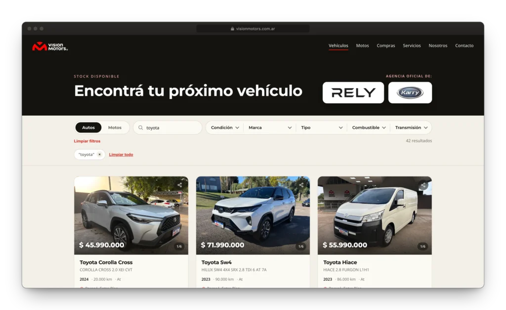 Sitio web con stock sincronizado para concesionaria