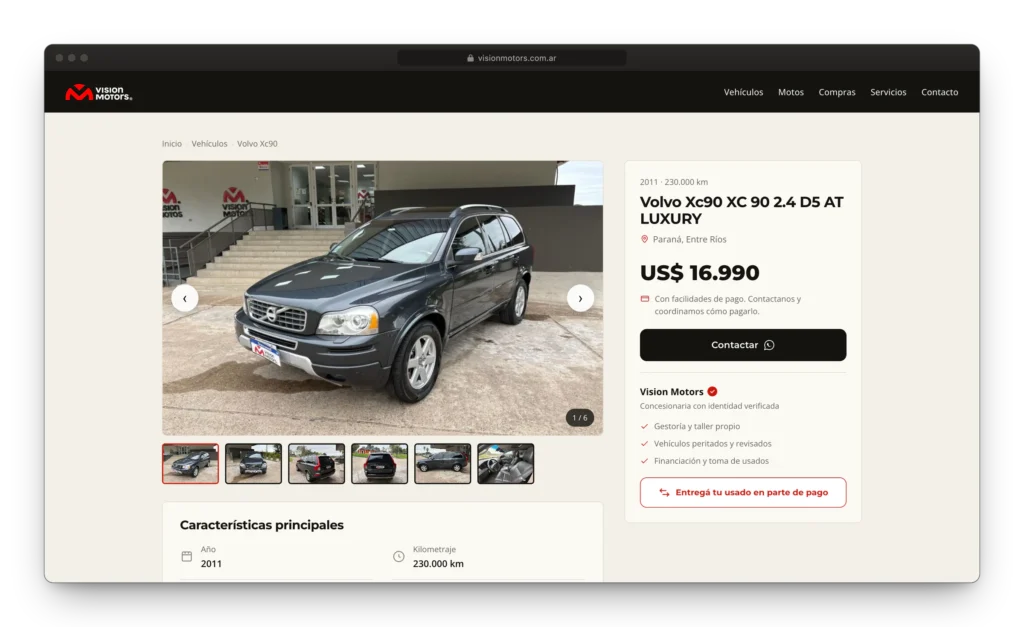 Sitio web con stock sincronizado para concesionaria