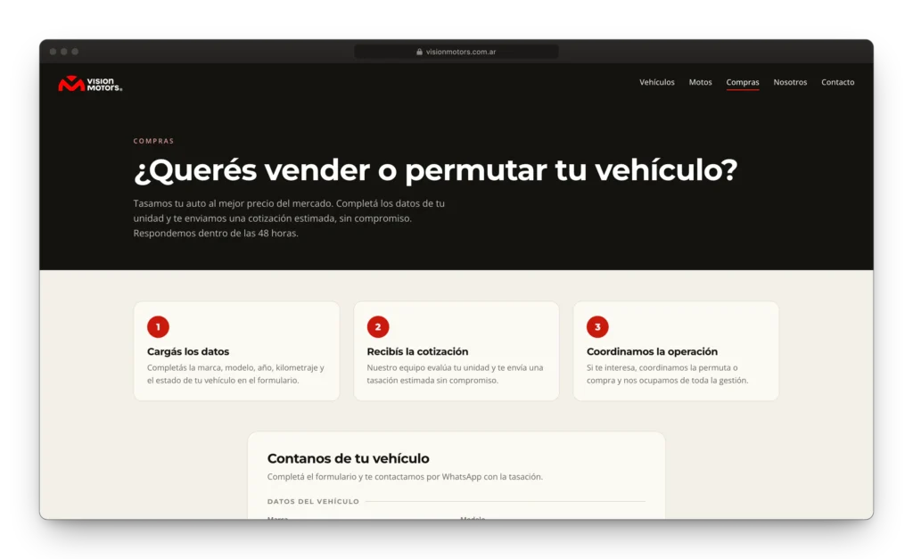 Sitio web con stock sincronizado para concesionaria